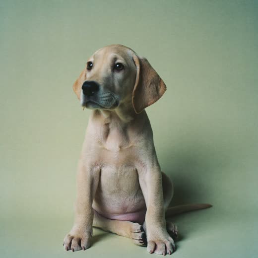 A puppy sitting to attention